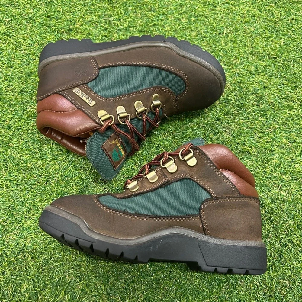 Timberland Field Boots Brown Green Leather Boys Size 13 16737 Hiking Mid Top